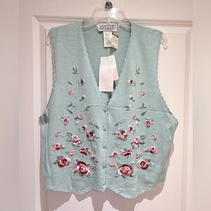 NAT Vintage Jantzen Womens cotton Blend Floral Embroidered Granny Core Vest LG
